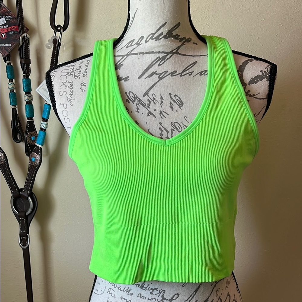 90 Degree by Reflex Vibrant Green Rib Seamless Highline Tank Top